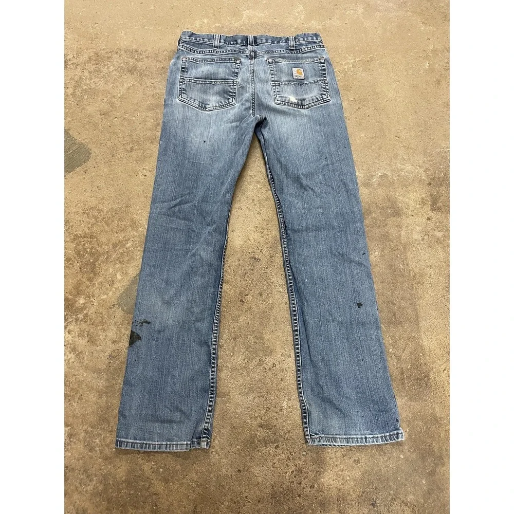 Carhartt 102804 M49‎ Jeans Mens 32x32 Medium Wash Blue Relaxed Stretch Zip Fly